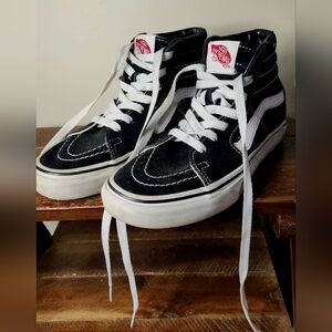 Womens Mens Black & White High Top Vans Skater Shoes